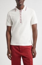 Thom Browne Stripe Trim Waffle Stitch Polo at Nordstrom