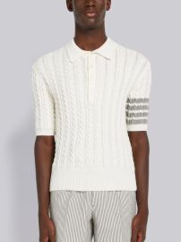 Thom Browne White Cotton 4 Bar Cable Knit Polo at Thom Browne