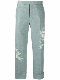 Thom Browne floral-appliquxE9 Cropped Trousers - at Farfetch