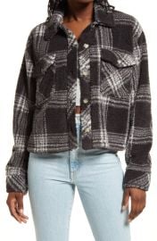 Thread Supply Crop Fleece Shirt Jacket in Black White Plaid Size X-Small at Nordstrom