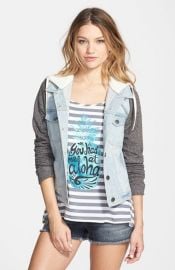 Thread and Supply Hooded Denim Jacket with Fleece Sleeves at Nordstrom