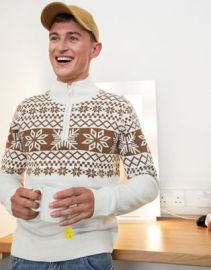 Threadbare fairisle quarter zip christmas sweater in ecru at ASOS