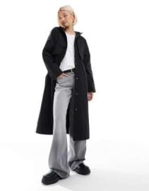 Threadbare midi trench coat with belt in black at ASOS