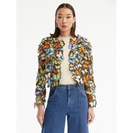 Threadwork Butterfly Embroidered Jacket Multi Oscar de la Renta at Oscar de la Renta