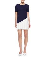 Three Dots Bicolor Short-Sleeve Jersey Dress at Neiman Marcus