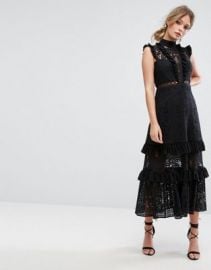 Three Floor Tiered Lace Midi Dress at asos com at Asos