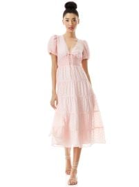 Tia Puff Sleeve Midi Dress In English Rose  Alice And Olivia at Alice + Olivia