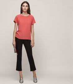 Tia Silk Front T-Shirt in Lotus Red by Reiss at Reiss