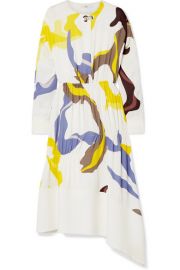 Tibi - Asymmetric paneled printed crepe midi dress at Net A Porter