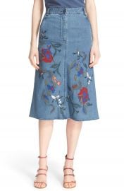 Tibi  Marisol  Embroidered Appliqu   Denim A-Line Skirt at Nordstrom