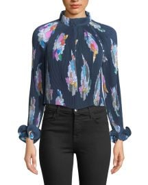 Tibi Camellia Pleated Floral-Print Top   Neiman Marcus at Neiman Marcus