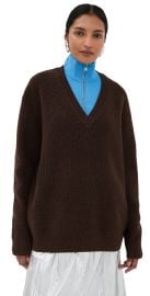 Tibi Cardigan Stitch V Neck with Removable Dickie Brown XS at Shopbop