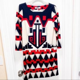 Tibi Dresses Tibi Dress New M 34 Long Sleeve Navy Red White Shift Tribal Geometric Design Poshmark at Poshmark