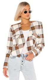 Tibi Dylan Plaid Cropped Jacket in Ivory Multi at Revolve