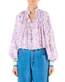 Tibi Edwardian Floral Pleated Cropped Blouse at Neiman Marcus