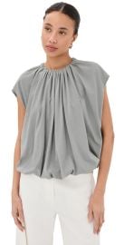 Tibi Shirred Neck Circular Tee Pumice Grey S at Shopbop