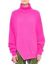 Tibi Side-Zip Ribbed Cashmere Turtleneck Sweater at Neiman Marcus