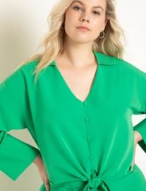 Tie Front Blouse with Collar at Eloquii