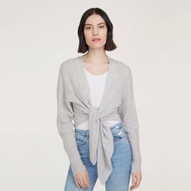 Tie Front Rib Cardigan in Fog at Autumn Cashmere