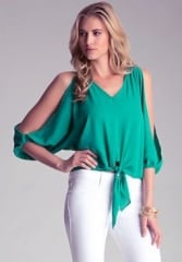 Tie Front Slit Sleeve Top at Bebe