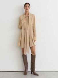 Tie-Neck Belted Mini Dress in Cream - Size US 0 at Reiss