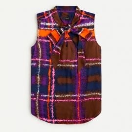 Tie-Neck Blouse in Speckled Plaid by J. Crew at J. Crew