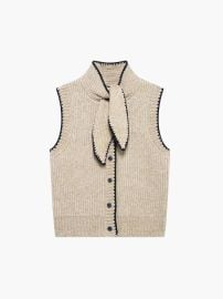 Tie Neck Contrast Trim Button Sweater Vest COMMENSE at Commense