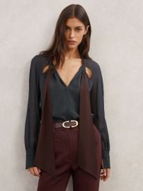 Tie-Neck Cut-Out Blouse in Navy/Burgundy - Size US 0 at Reiss
