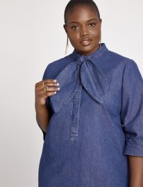 Tie Neck Denim Dress by Eloquii at Eloquii