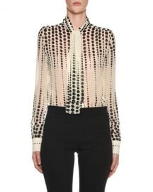 Tie-Neck Long-Sleeve Dot-Print Silk Blouse at Bergdorf Goodman