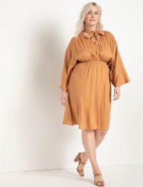 Tie Neck Long Sleeve Dress by Eloquii at Eloquii