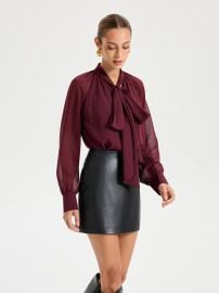 Tie Neck Long Sleeved Chiffon Blouse COMMENSE at Commense