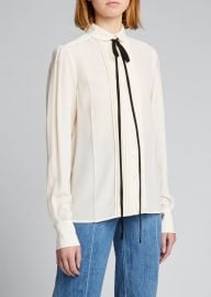 Tie-Neck Pleated Silk Top by Victoria Beckham at Bergdorf Goodman