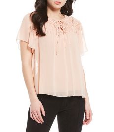 Tie Neck Pleated Yoke Blouse at Dillards