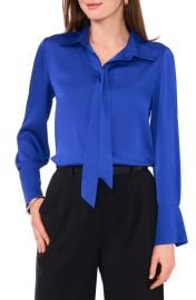 Tie Neck Satin Button-Up Shirt at Nordstrom