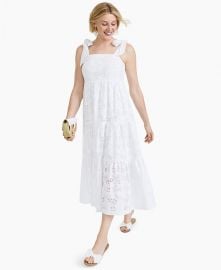 Tie-Sleeve Cotton Eyelet Midi Dress at Macys