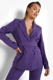 Tie Waist Plunge Front Fitted Blazer at Boohoo