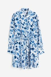 Tie-belt Shirt Dress - Long sleeve - Short - Whiteblue floral - Ladies HampM US at H&M