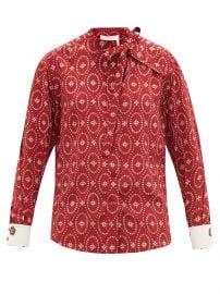 Tie-neck medallion-print silk-crepe blouse at Matches