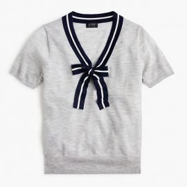 Tie-neck short-sleeve sweater in everyday cashmere by J. Crew at J. Crew