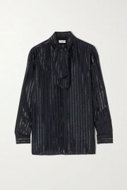 Tie-neck striped metallic silk-blend shirt  at Net a Porter