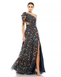 Tied One Shoulder Cut Out Flowy Gown at Macys