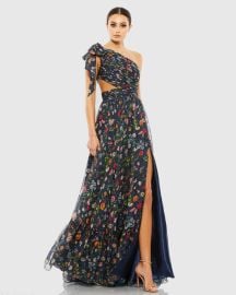 Tied One Shoulder Cut-Out Flowy Gown Mac Duggal at Mac Duggal