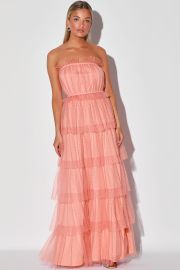 Tier for a Good Time Coral Pink Strapless Tiered Maxi Dress at Lulus