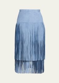 Tiered Fringe Suede Midi Skirt at Bergdorf Goodman