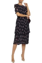 Tiered pleated floral-print georgette dress ML Monique Lhuillier at The Outnet