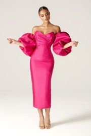 Tiffany Dupioni Puff Sleeve Maxi Dress Hot Pink ndash at Alieva