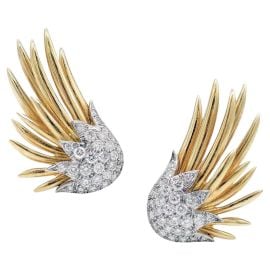 Tiffany Schlumberger 18k Gold Platinum Diamond Flame Earrings at 1stDibs at 1st Dibs