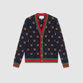 Tiger Argyle Wool Cardigan by Gucci at Gucci