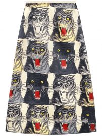 Tiger face print silk a-line skirt at Farfetch